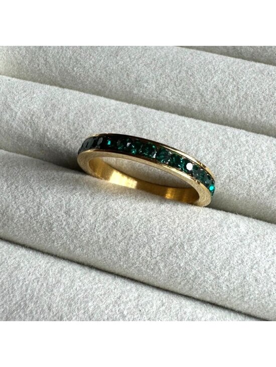 Boutique Jewelry - SZ 5 Green Cubic Zirconia Eternity Band Ring 18K PVD Gold-Plated Stainless Steel